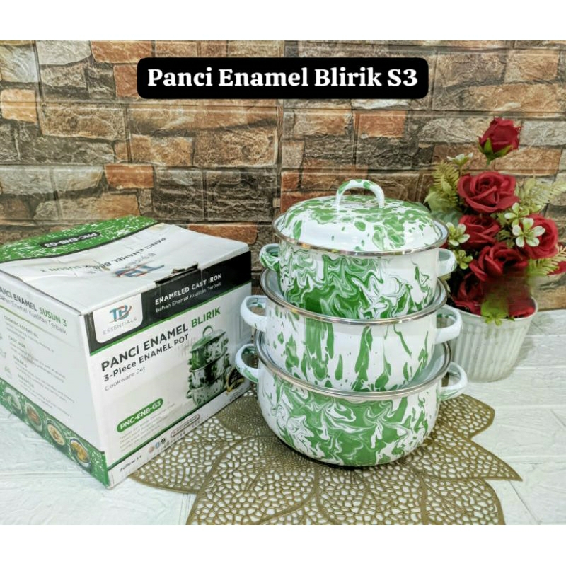 Panci Enamel Blirik 3 Pcs - Panci Set Estetik Tebal & Anti Lengket