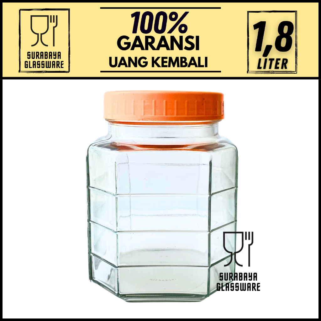TOPLES KACA KEDAP UDARA 1,8 LITER TOPLES BOTOL JAR TEMPAT WADAH PENYIMPANAN KEDAP UDARA LEBARAN TUTU