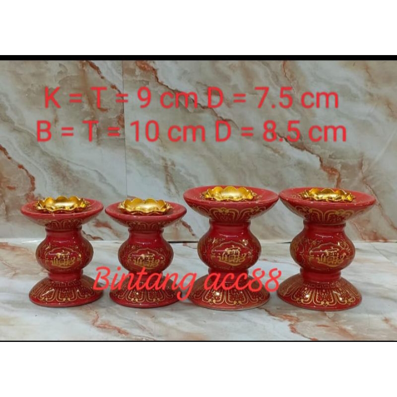 tempat lilin / kaki lilin  sembahyang - keramik - cao cai - merah