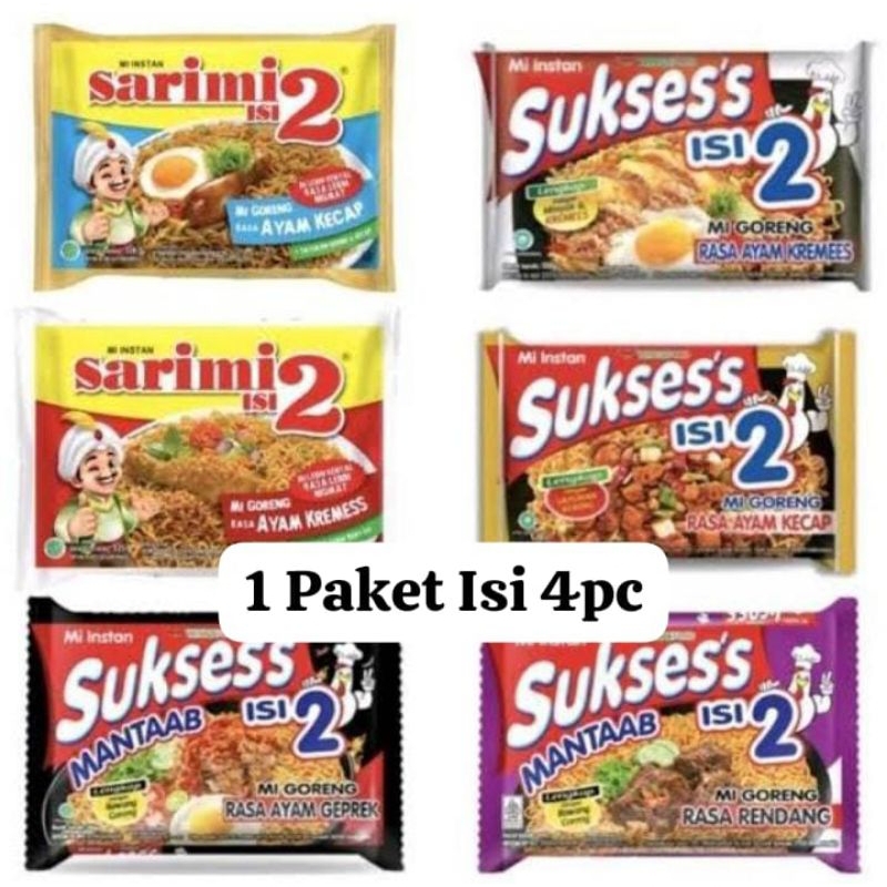 

Sarimi Isi 2 Mie goreng Ayam kecap 126 gr Paket isi 4 biji/Sukses Goreng Ayam Kremes isi 4 biji/sukses Soto isi 4 biji/Sukses Kari isi 4 biji/Sukses Rendang isi 4biji