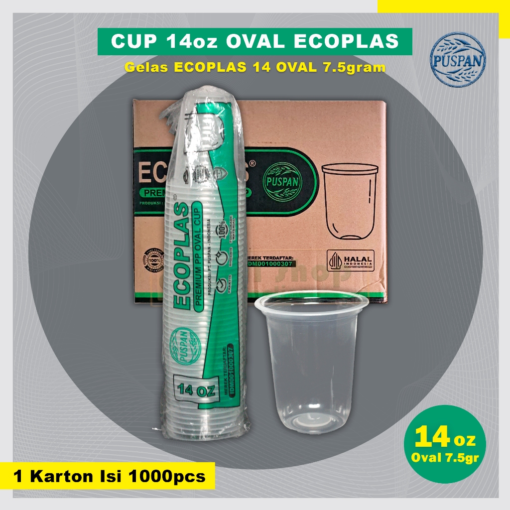 Cup Plastik ECOPLAS 14 oz OVAL Gelas  (1 Karton isi 1000pcs)