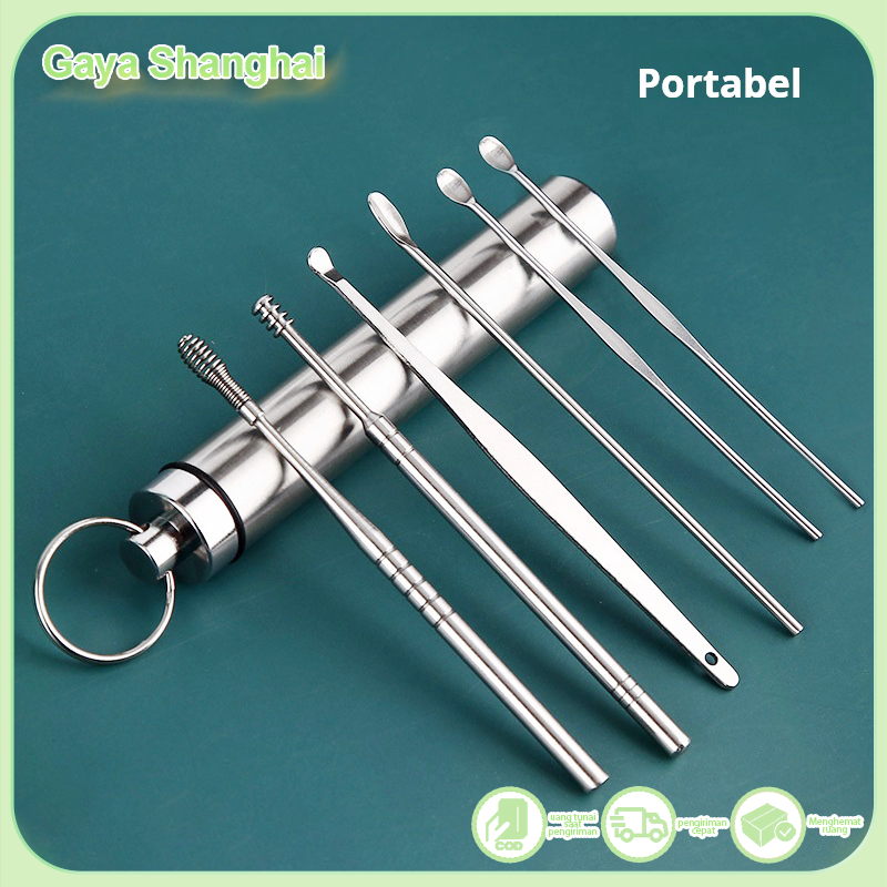 6 buah alat pembersih telinga sendok pembersih telinga sendok pembersih telinga set alat portabel un