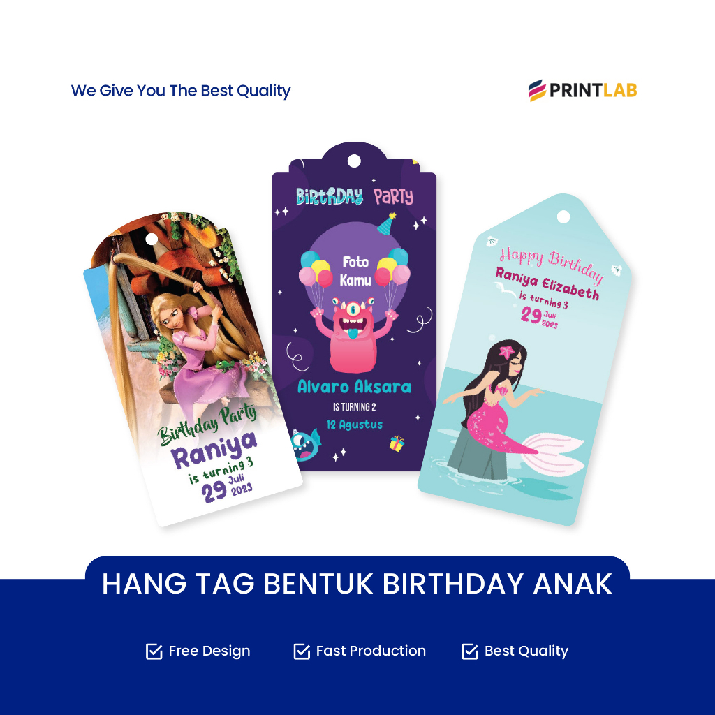 

JasaPrintLab / Hang Tag Birthday Ulang Tahun Anak Anak - Label Souvernir - Bingkisan - Label Baju - Cetak Hangtag Baju - Label Produk