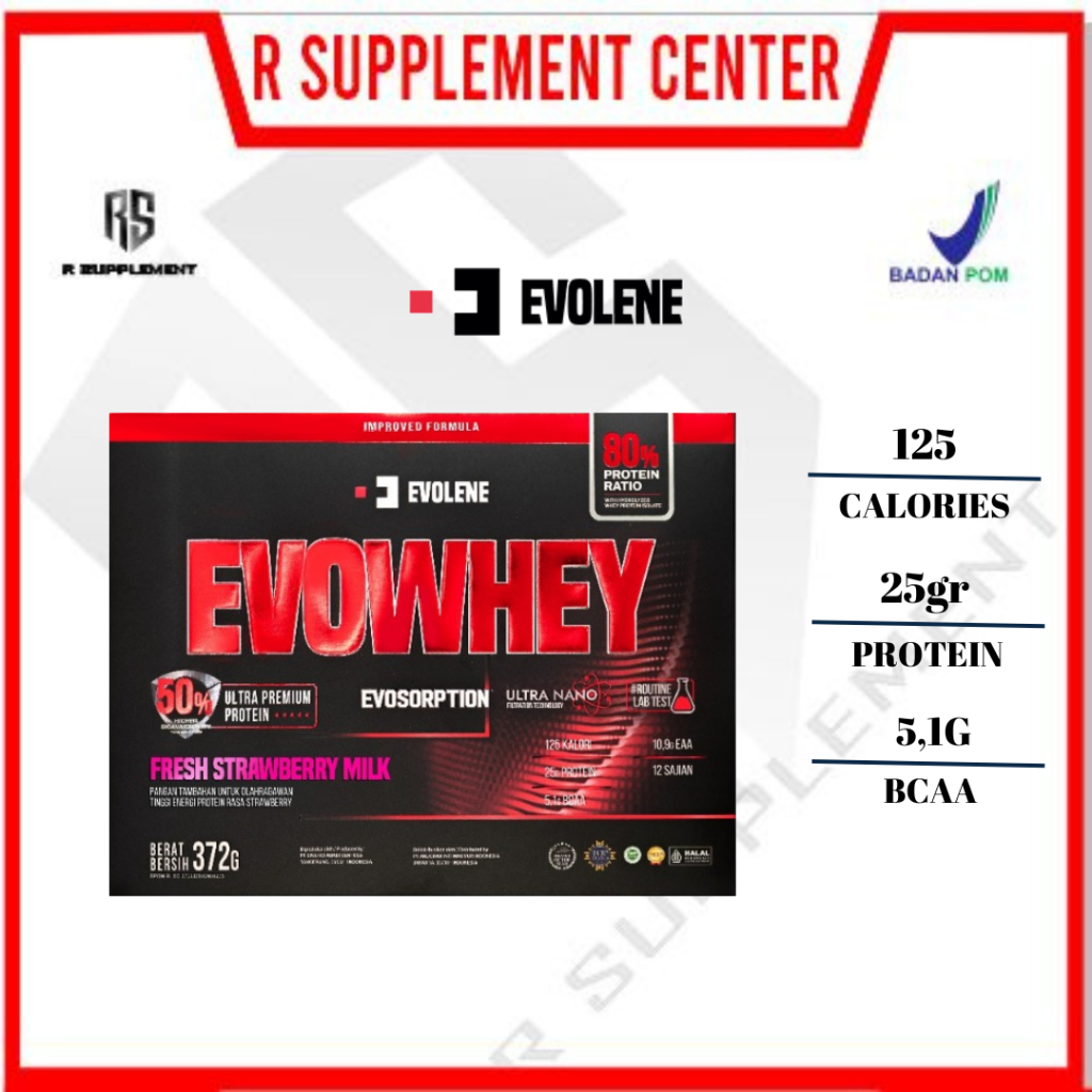 Evolene Evowhey Evosorption 372gr (12 Sajian) Fresh Strawberry Milk Evolane Evo Lene