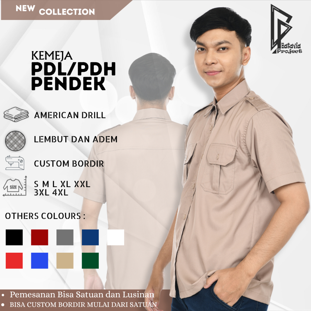 Kemeja PDL PDH Lengan Pendek - Seragam Kantor Pria Wanita Premium Model Baju Tactical Basic Pakaian 