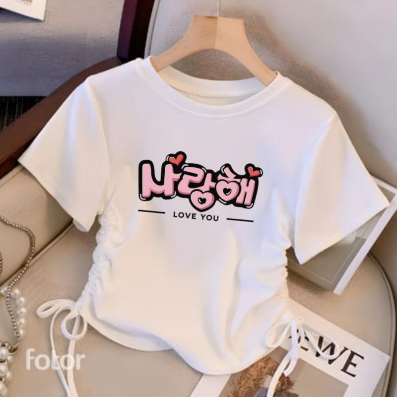 Atasan Kaos Crop Motif Tulisan Korea Anak Perempuan Usia 2-11 Tahun Fashion Baju