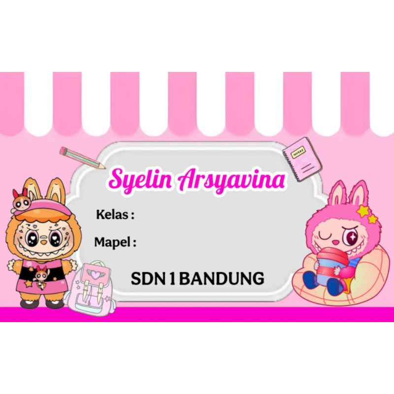 

(ISI 50 PCS) SUDAH ADA LEM STICKER LABEL BUKU SEKOLAH CUSTOM NAMA & FOTO MOTIF LABUBU