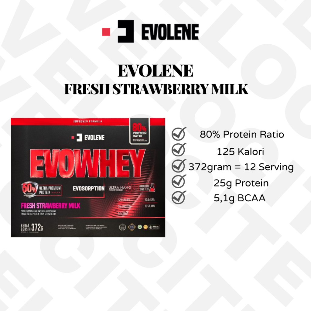 Evolene Evowhey 372gr Evosorption (12 Sajian) Fresh Strawberry Milk Evolane Evo Lene
