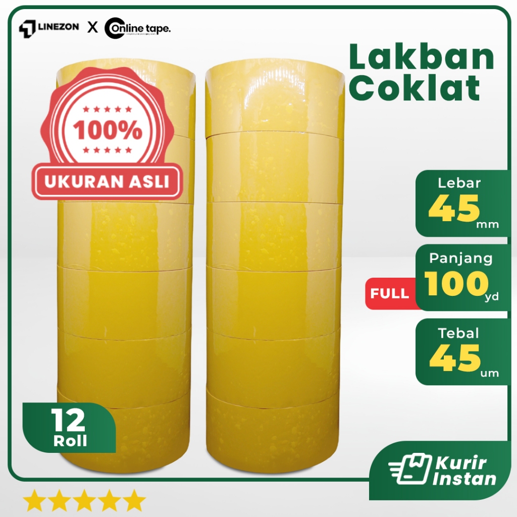 

12 pcs Lakban Coklat 45 MM X 100Y PURE Ukuran Real Online Tape Lakban Isolatip Solatip Kualitas Nachi Daimaru Murah