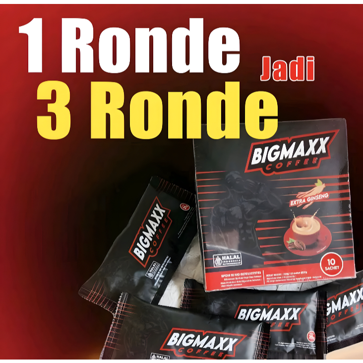 

ECER 3 SACHET - BIGMAXX COFFEE - Kopi Stamina Pria Tahan Lama Extra Gingseng susu - BPOM Halal