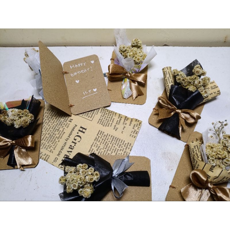 mini bouquet greeting card, greeting card kosong, custom, greeting card birthday, kartu ucapan wisud
