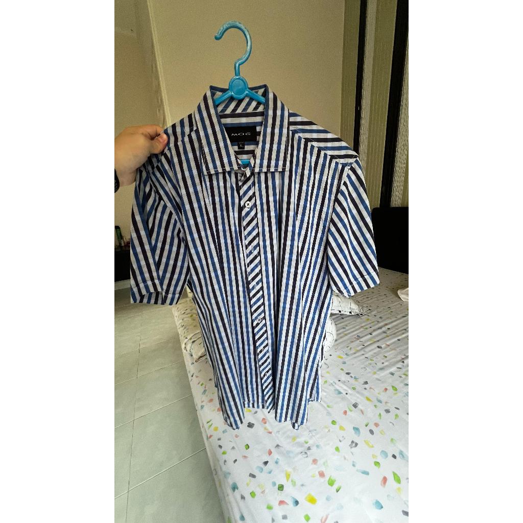 Baju Kemeja MOC Multicolor Biru-Putih-Hitam Gradasi  Slimfit original katun 100% Size XL
