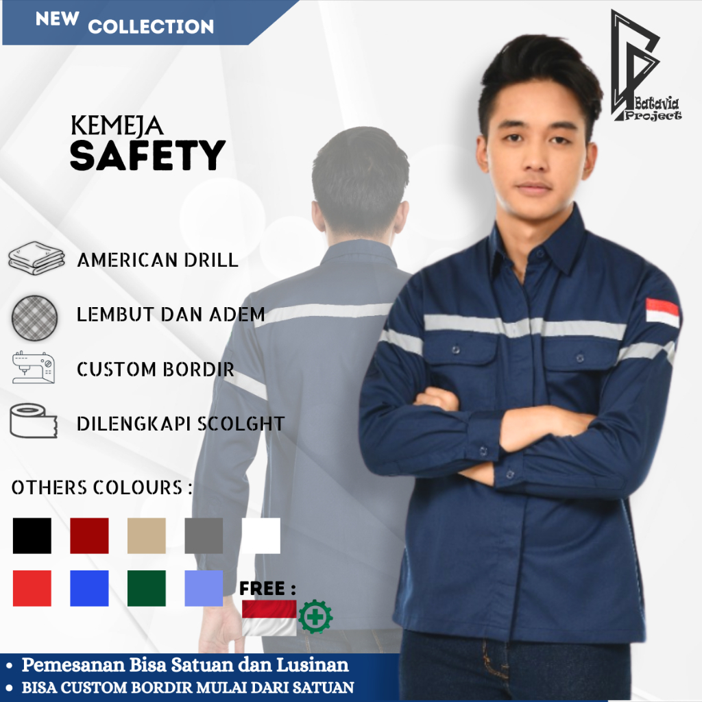 Baju Kemeja Wearpack Safety K3 Lengan Panjang - Pakaian Seragam Kerja Lapangan Tambang Proyek Konstr