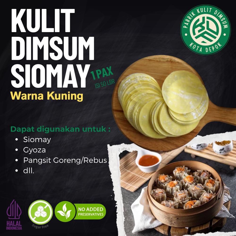 Kulit Dimsum Gyoza Siomay Kuning Isi 50lbr Lentur Halal