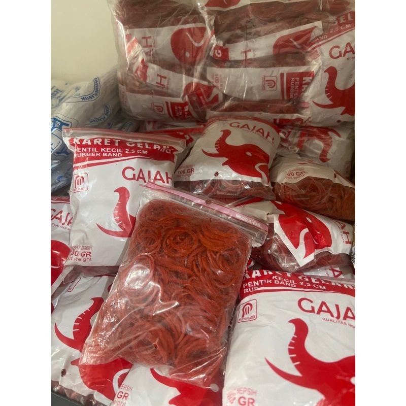

Karet Pentil Uk 2,5 cm / Karet Gelang Merk Gajah Kemasan 100 gram per Bandel isi 10 pck
