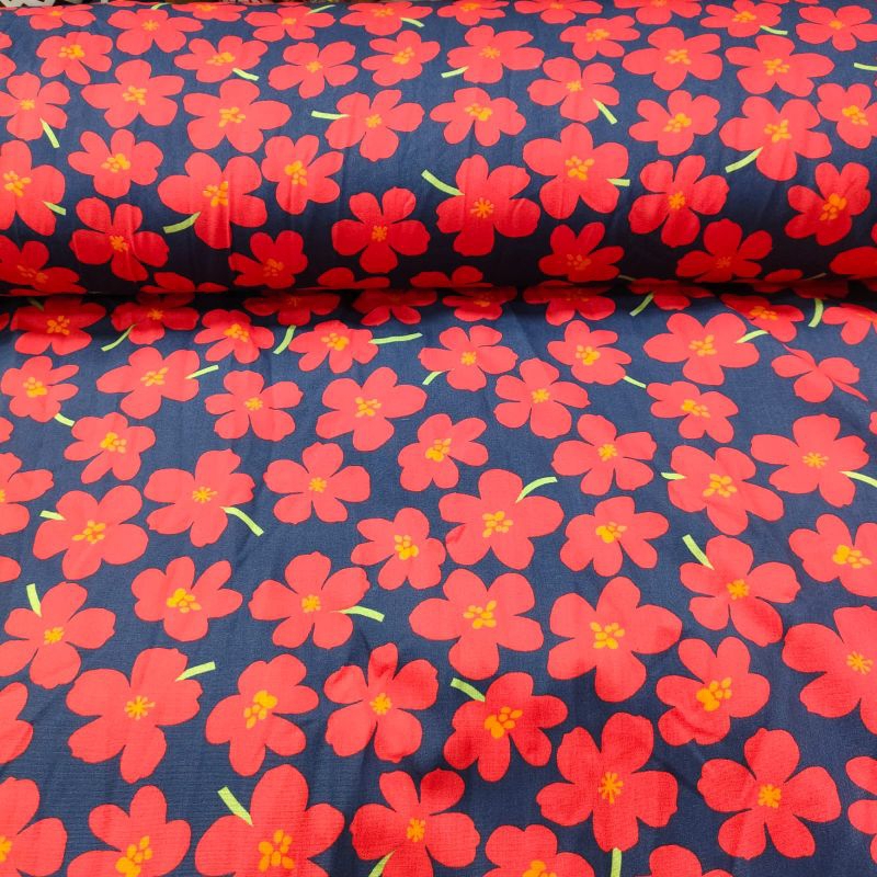 KAIN KATUN RAYON MOTIF BUNGA MERAH PREMIUM/GARMENT