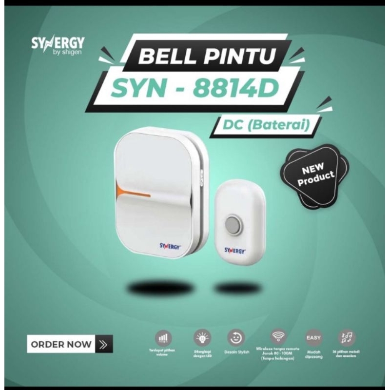 0Bel Pintu/DoorBell Wireless SYNERGY by Shigen Tanpa Kabel SYN-8814D/DCBel Pintu/Door Bell SYNERGY T