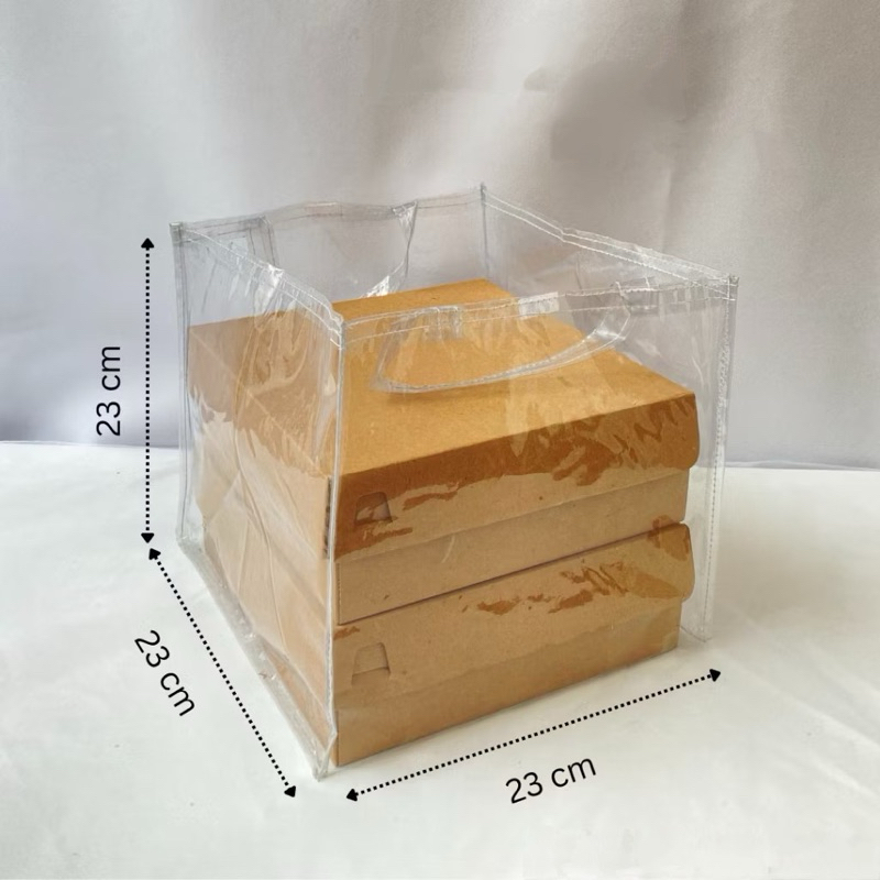 

Tas Mika 23x23 untuk dus nasi kotak / kue bolu | Tas Mika tranparan untuk hampers box