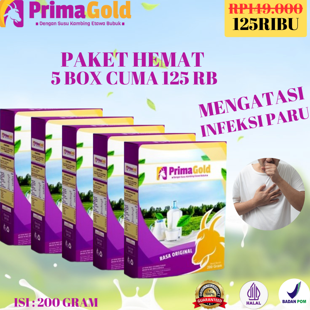

Paket 5 BOX Prima Gold Susu Bubuk Etawa Murni Untuk Kesehatan Jantung Mengontrol Kolesterol Tubuh