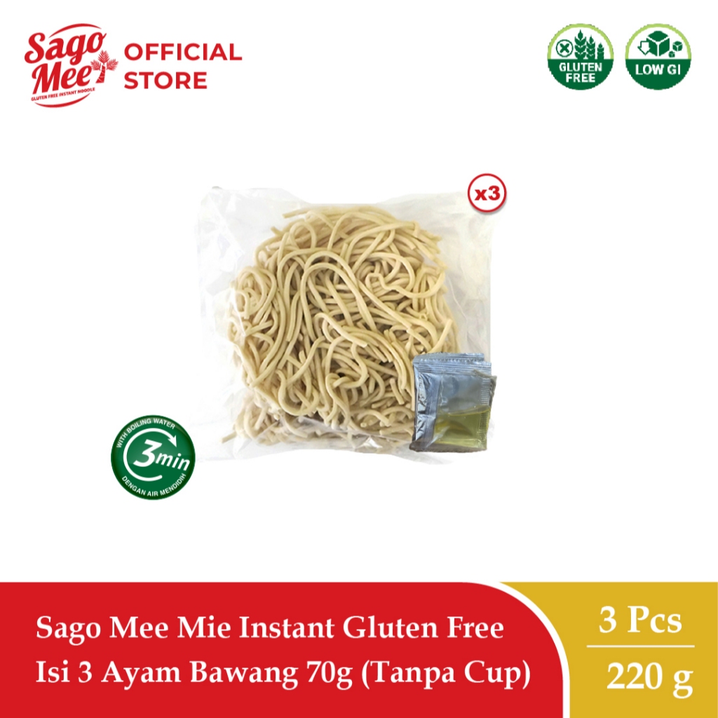 

Sago Mee Gluten Free Mie Instan Rasa Ayam Bawang 70g Triple Pack (Tanpa Cup)