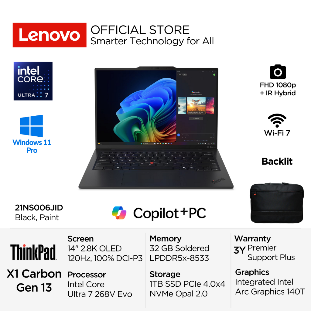 Lenovo ThinkPad X1 Carbon Gen 13 6JID Intel Core Ultra 7 268V Evo Win11 Pro 32GB 1TB SSD 14" 2.8K OL