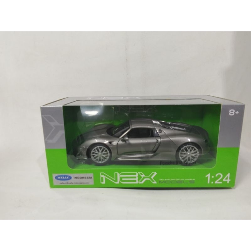 Diecast Miniatur Mainan Mobil Besi merk Welly NEX Skala 1 24 Porsche Spider 918 Dark Grey Abu Termur