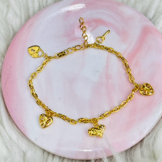 gelang fancy variasi love kunci gembok cute simple elegant emas asli kadar 875