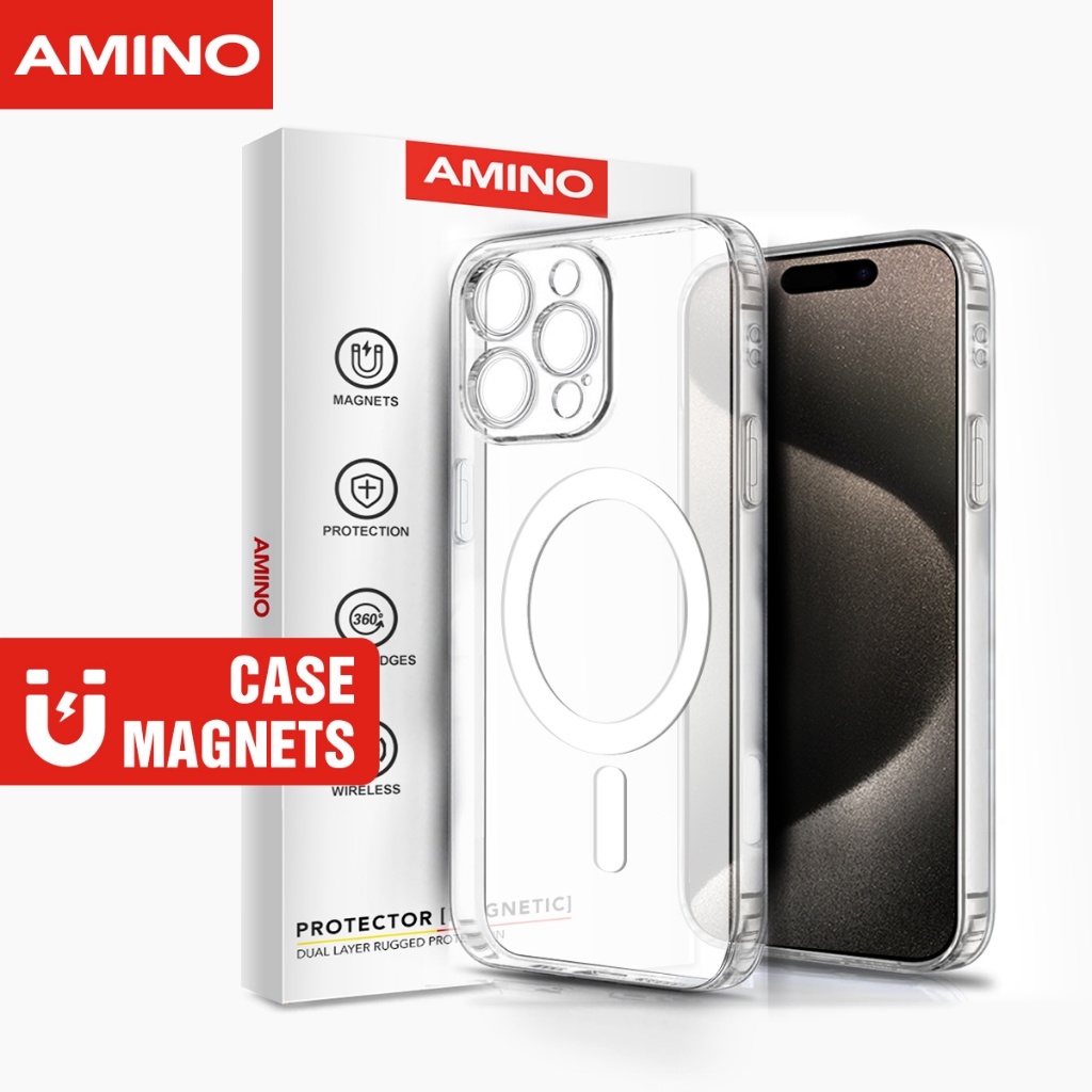 AMINO Protection Kamera Magnetic Case Iphone 15 Pro Max 15 Plus Transparent Case Wireless Charging
