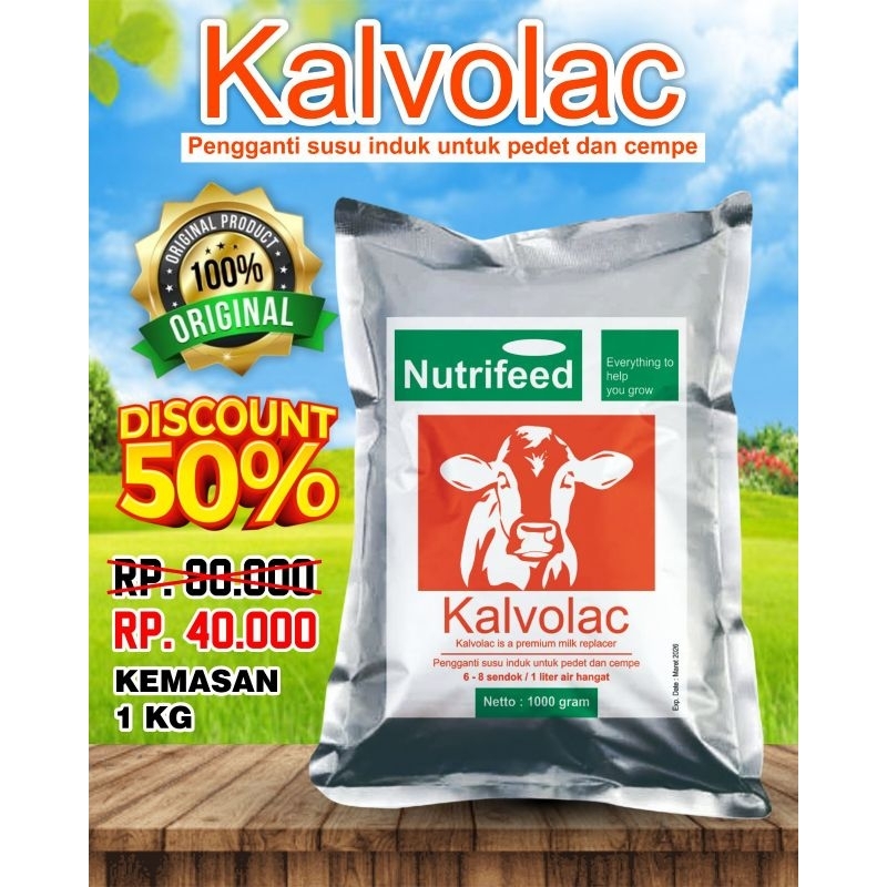 

1 KG SUSU KALVOLAC ORIGINAL 100% ,susu tambahan / susu pengganti induk cempe maupun pedet