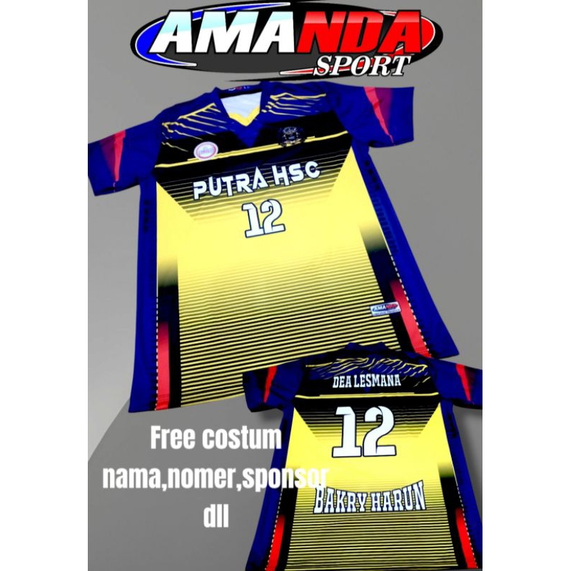 Costum Jersey volly gold biru kaos voli cewek cowok