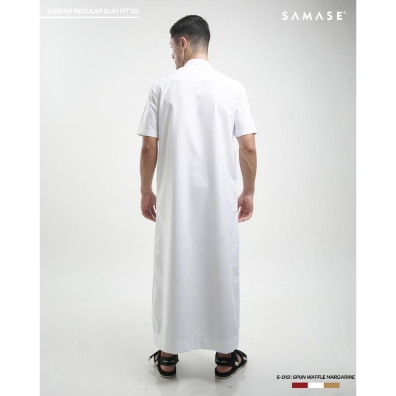 Gamis Pria Putih SAMASE Original - Jubah Lengan Pendek Slim Fit Elegan & Stylish