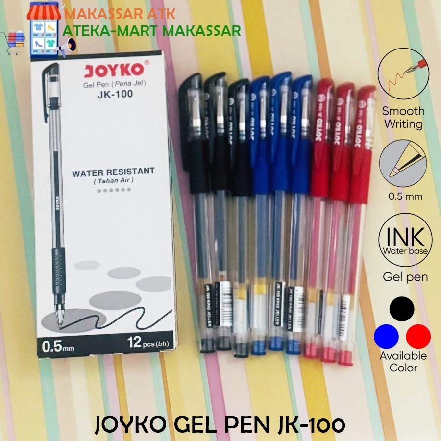 

[BOX/12PCS] JOYKO GEL PEN JK-100 HITAM BIRU MERAH