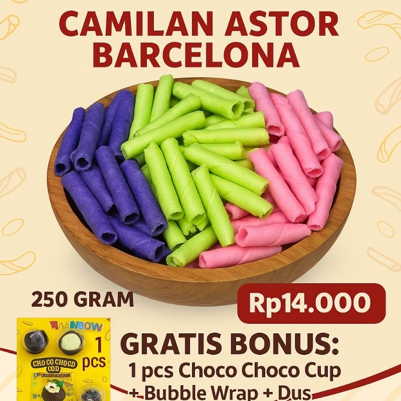 

ASTOR BARCELONA 250GR - Bonus Coklat Choco Cup! | Camilan Warna-Warni Kekinian