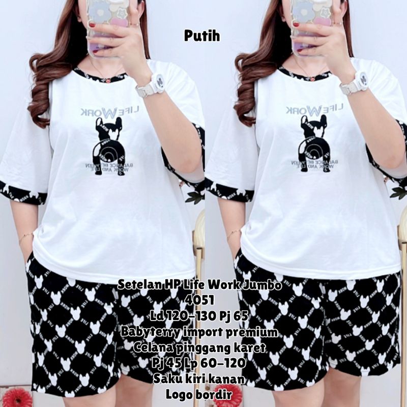 Setelan Hotpants Jumbo Wanita LD120-130 Bahan Babyterry Kaos Tebal Celana LP60-120 Pinggang Karet