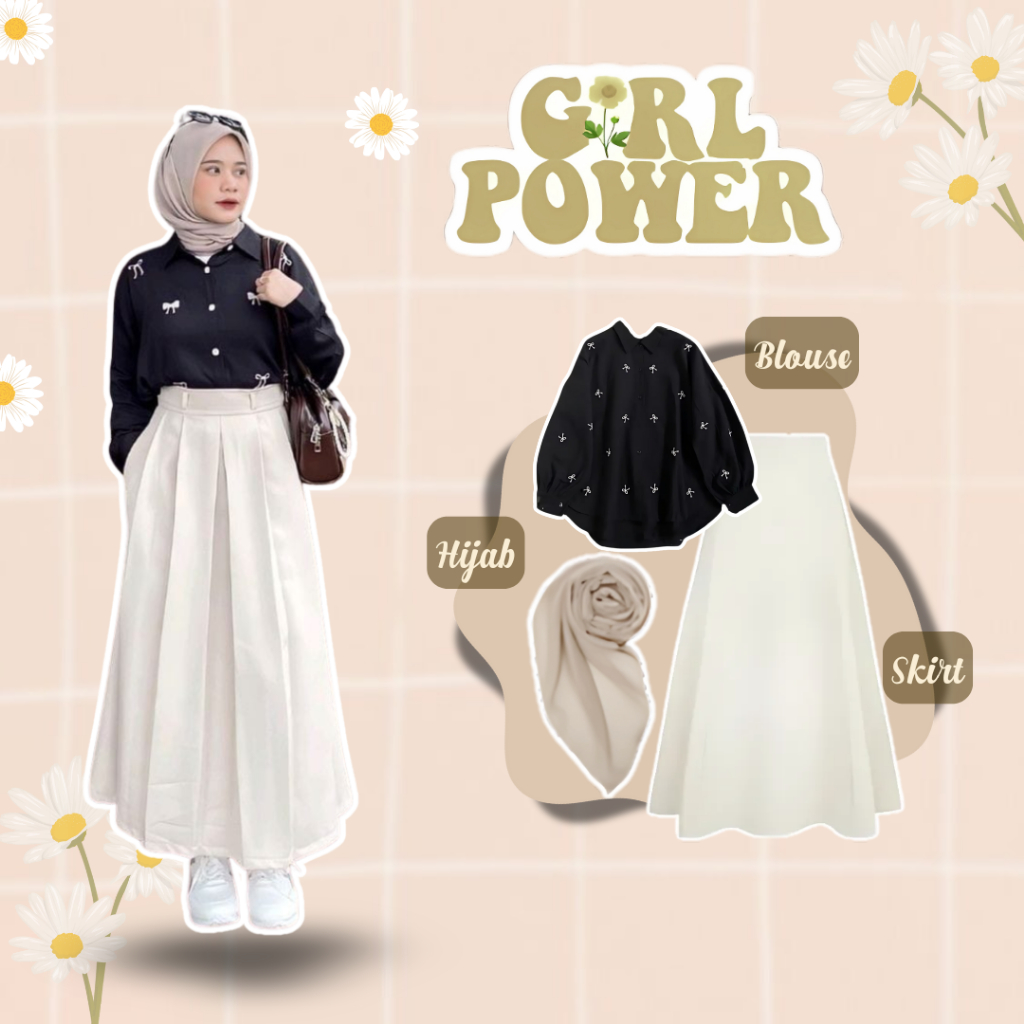 DreamyOOTD - One Set Wanita Korean Style Kekinian Outfit Hijab Set Outfit Korean Style Buat Kuliah H