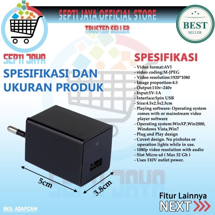 Spy Cam Camera Charger USB Hidden Kamera CCTV Adaptor Pengintai Rahasia Tersembunyi Deteksi Gerak