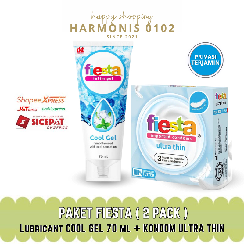 Kondom Fiesta Ultra Thin isi 3 pcs & Lubricant Fiesta  Intim Cool Gel 70ml Pelumas Pelicin Sex