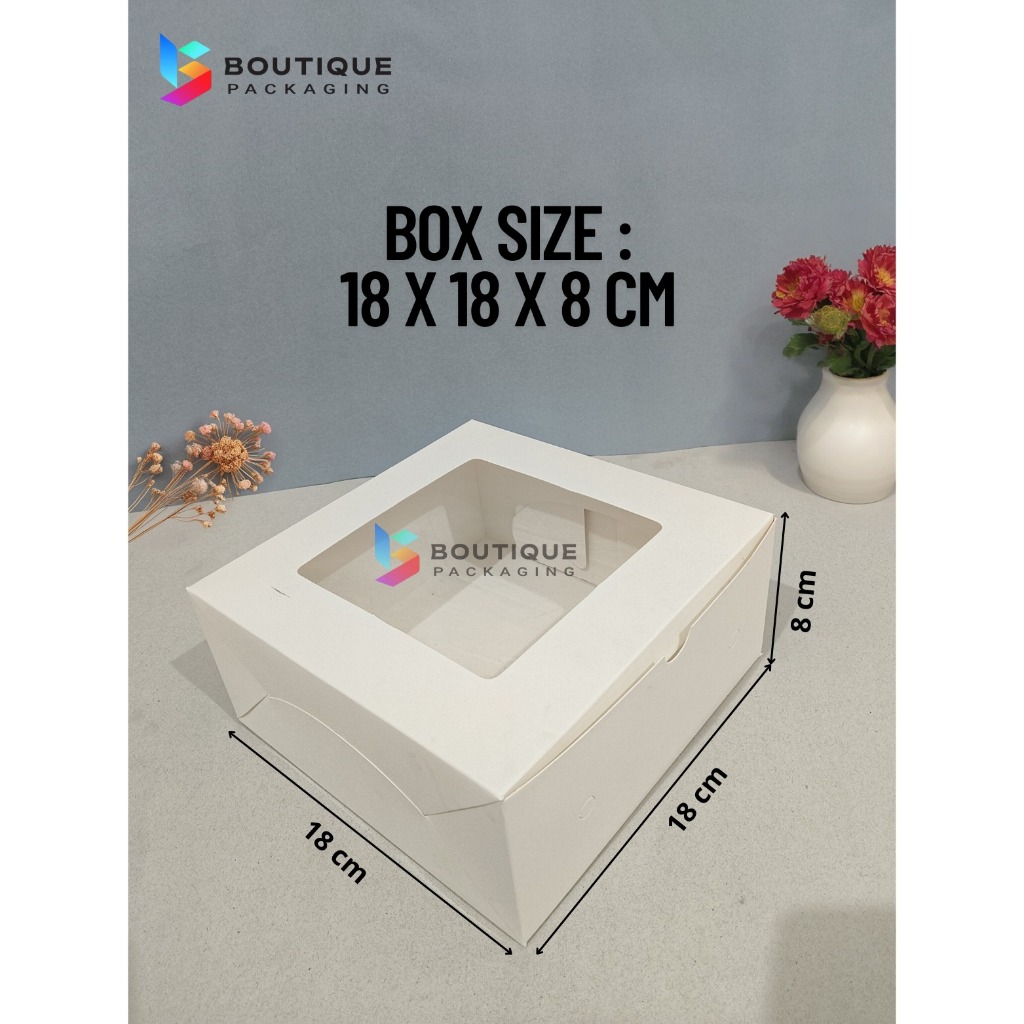 

Fuji Box Dus kotak Kue Ivory 18 cm x 18 cm x 8 cm Putih Ivory Premium Jendela ( 10 pcs )