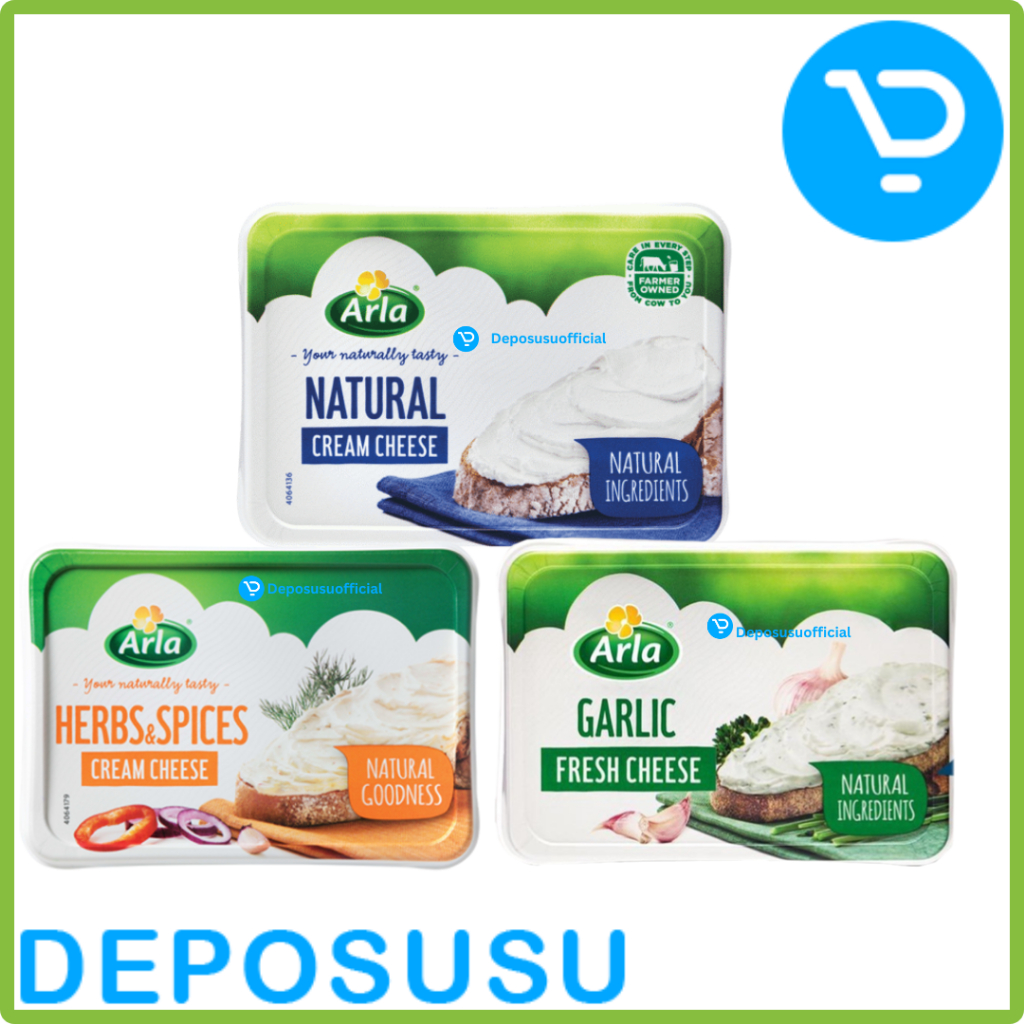 

Arla Fresh Cream Cheese Keju Krim 150 Gr Natural Classic, Herbs & Spices, Garlic