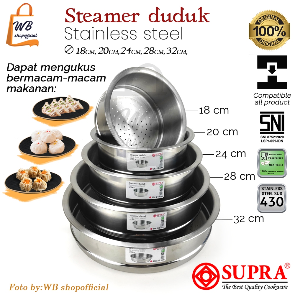 Steamer panci multifungsi saringan kukusan sauce pot stainless 18cm/20cm/24cm/28cm/32cm supra