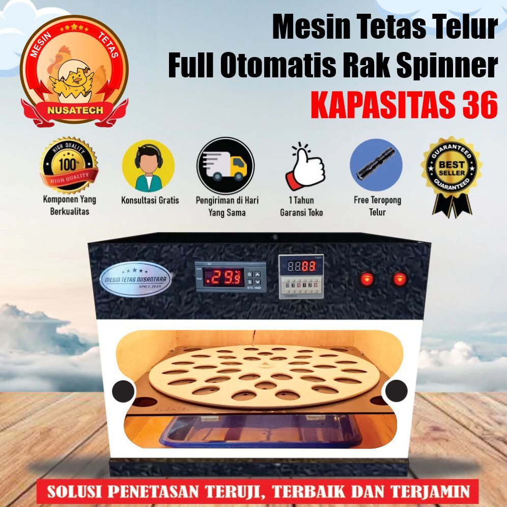 NUSATECH INCUBATOR Mesin Tetas Telur Full Otomatis Kap 36 Rak Spinner Penetas Telur Otomatis