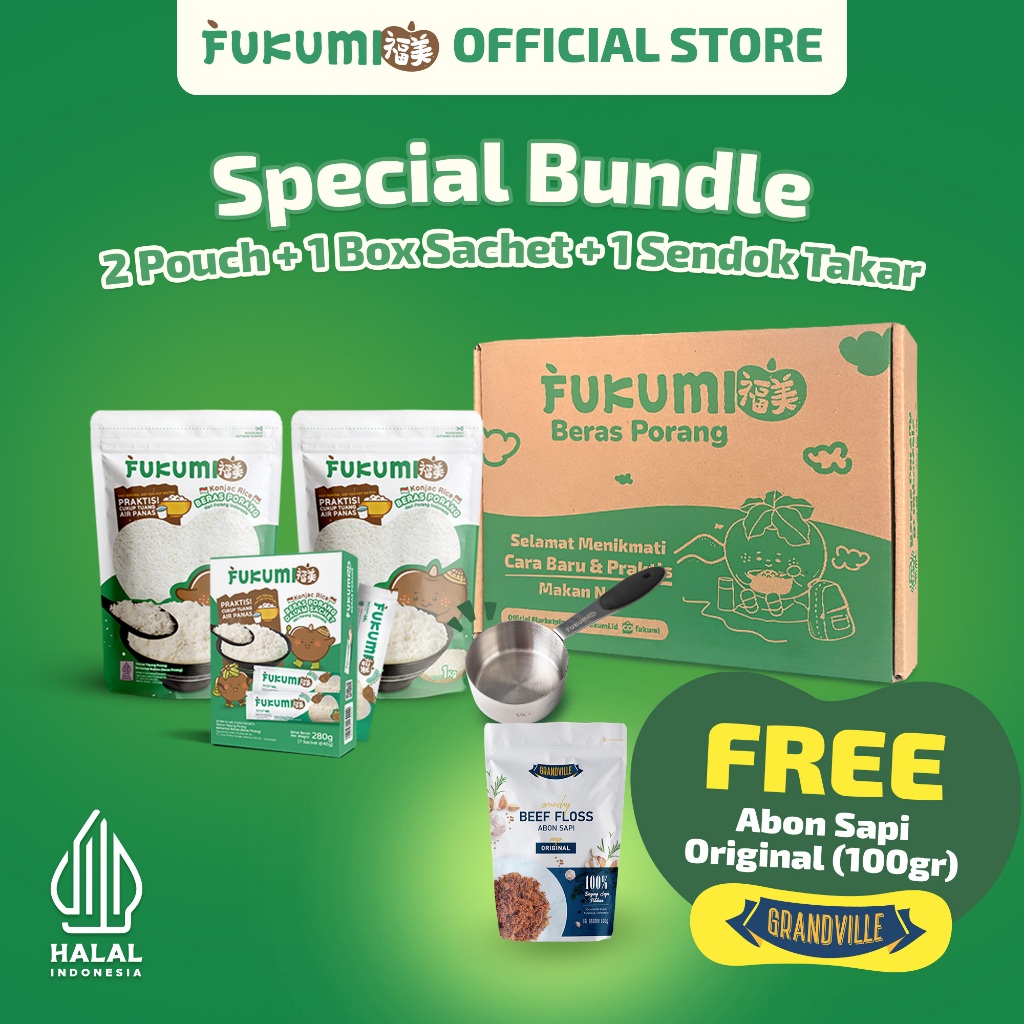 

Hampers Parsel Special Gift Bundle Beras Porang Fukumi - 2 Pouch 1 Box Sachet 1 Sendok Takar