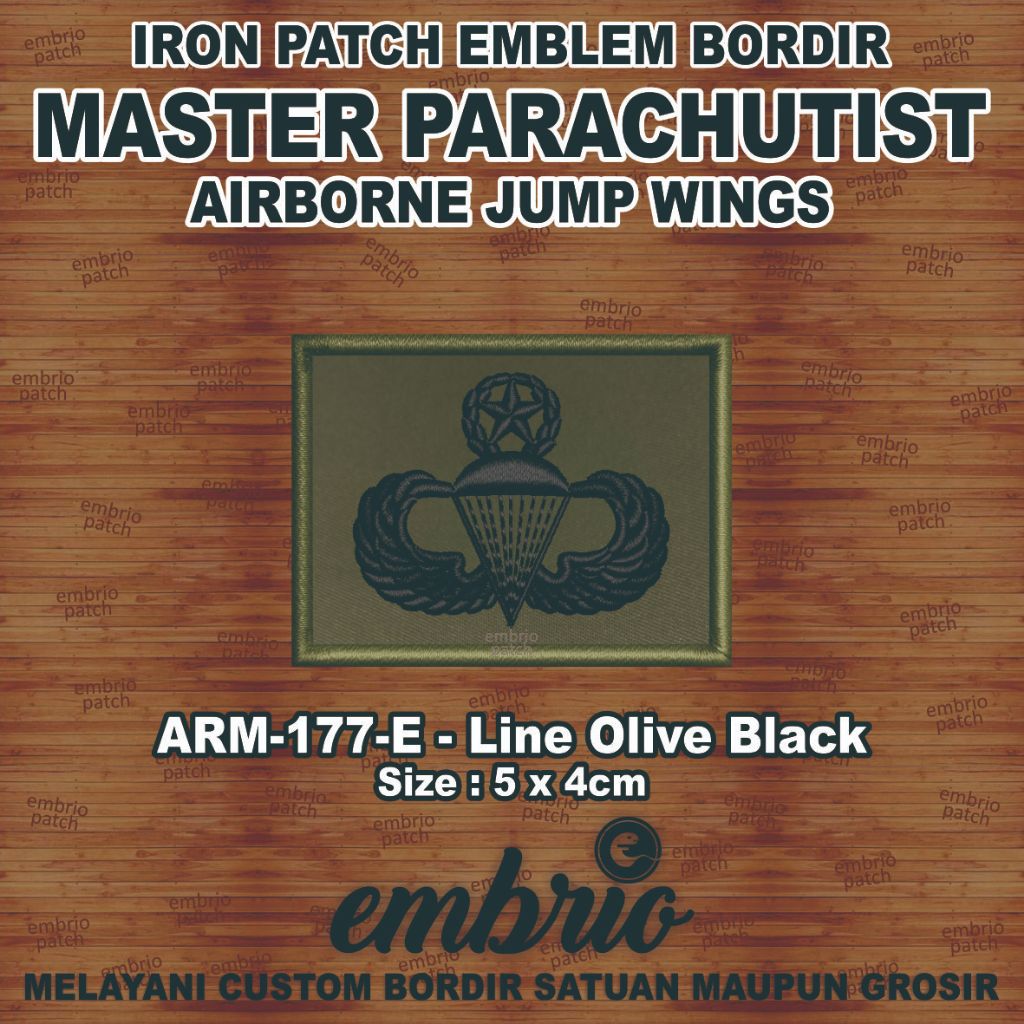 ARM-177-E Patch MASTER Parachutist Airborne Jump Wings Vietnam War Emblem Bordir Wings Terjun Baju M