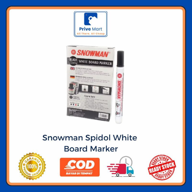 

SNOWMAN - Spidol White Board Marker ABG 12 Black (Satuan/Ecer) Prive Mart