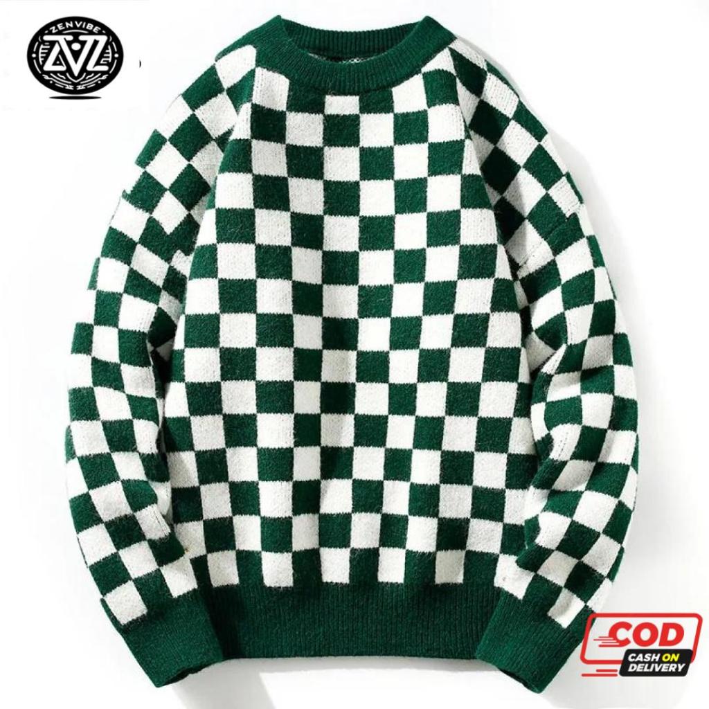 Zenvibe Chaim- Sweater Rajut Pria -Motif Sweater Rajut Pria Kotak-Kotak keren Rajut premiun kekinian