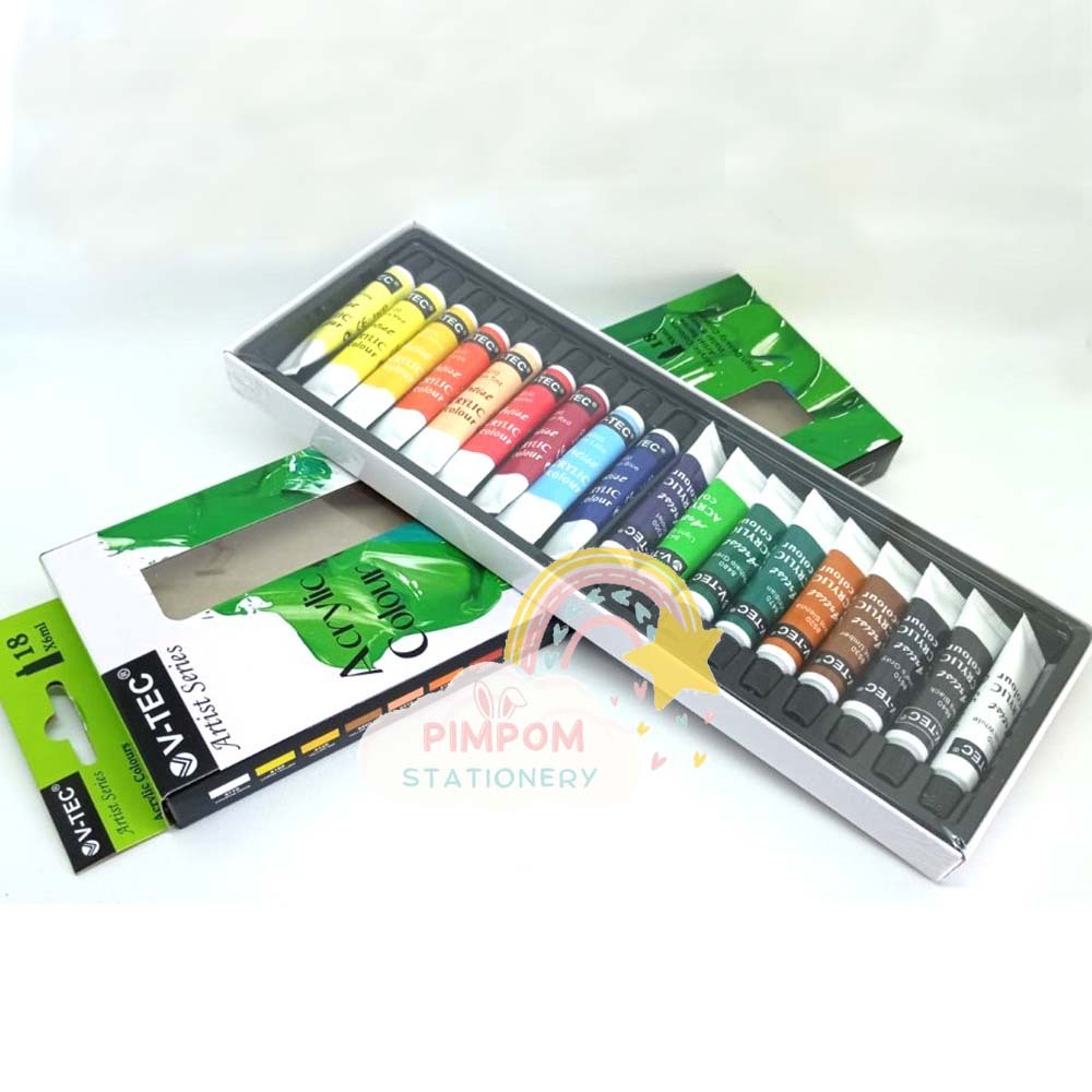 

Cat Akrilik 18 Warna Vtec / Cat Acrylic Colour Paint Set V-tec Lukis Kanvas
