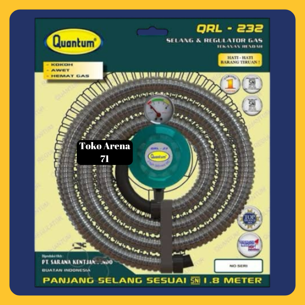 Selang Gas + Regulator Gas Quantum Paket Gas LPG Selang QRL-032 QRL-142 QRL-232 Plus Meteran