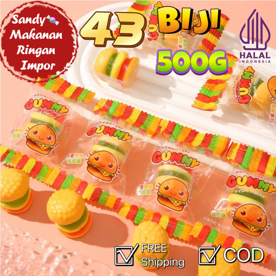 

Permen lembut berbentuk burger, dibungkus satu per satu dengan rasa manis dan asam, 5 lapis rasa, grosir massal