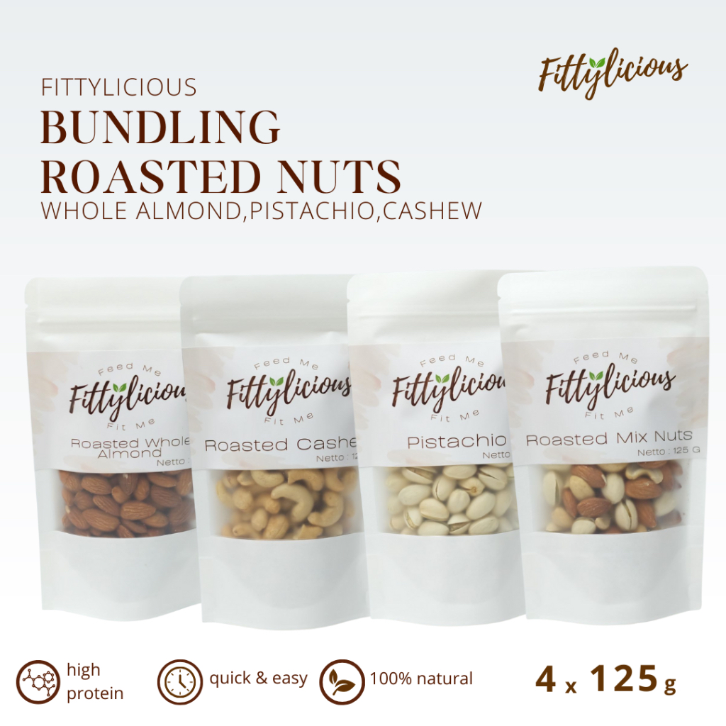 

Fittylicious Bundling Roasted Nuts 125gr x 4 / Almond Whole / Pistachio / Cashew / Mixnut