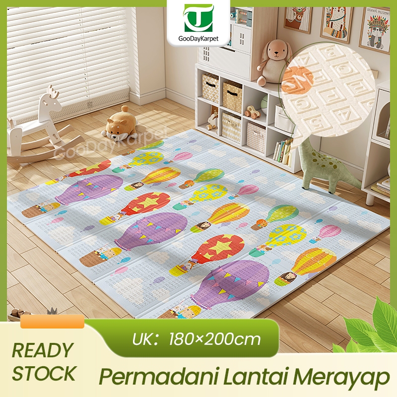 Karpet Anak Lipat Busa XPE 180x200cm Double Sided Anti Selip Non-Toksik